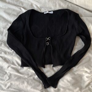 Zara Black Ribbed Crop Top with Long Sleeves